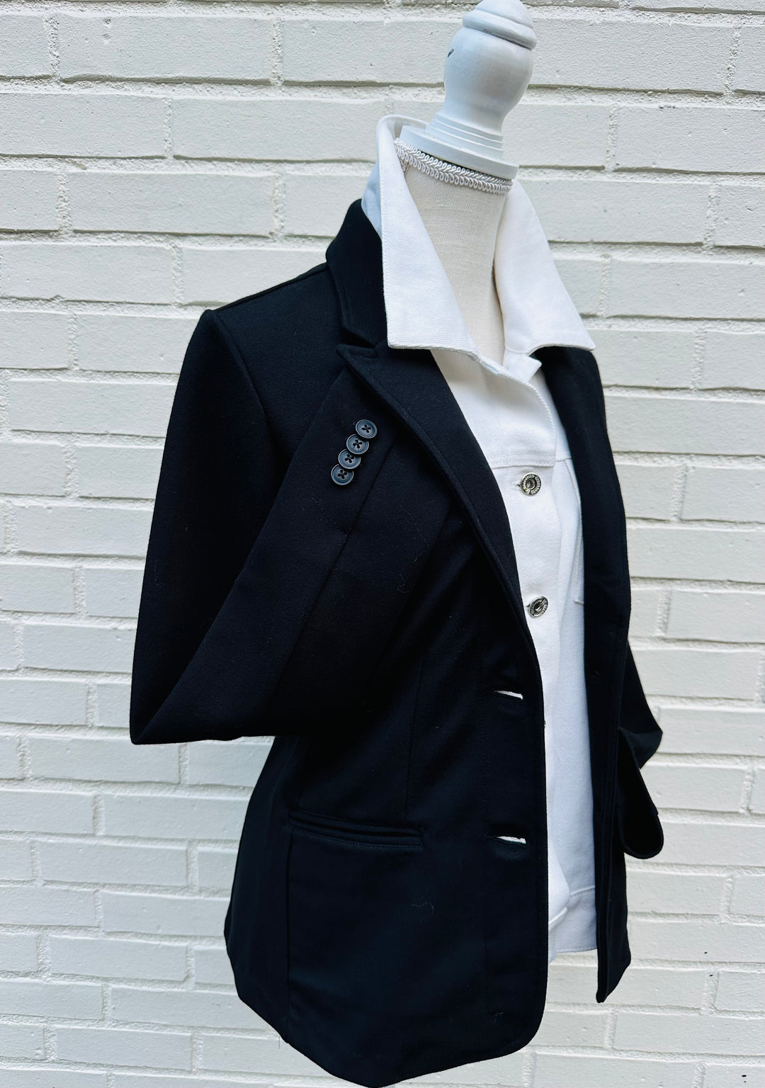 Lucy Knit Denim Blazer - Black w White Denim (Lucy04)