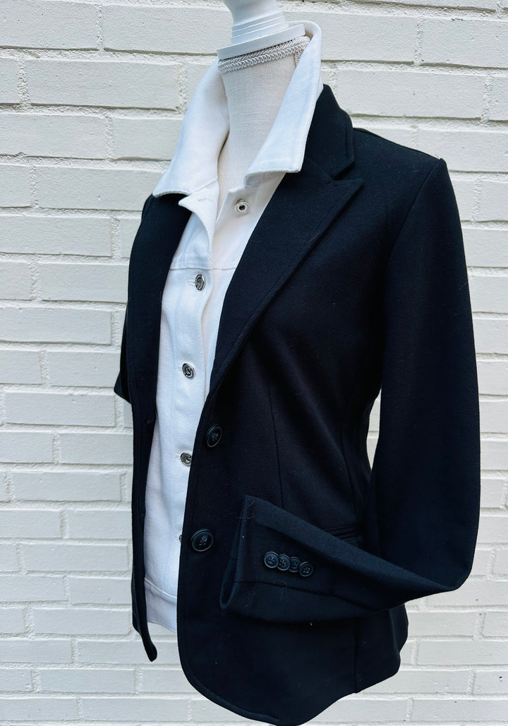 Lucy Knit Denim Blazer - Black w White Denim (Lucy04)
