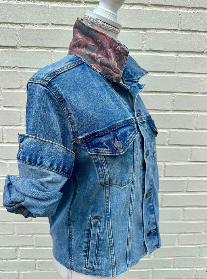 Stevie Denim Jacket - Denim w Lt. Pink & Grey Velvet Coral (ST15)