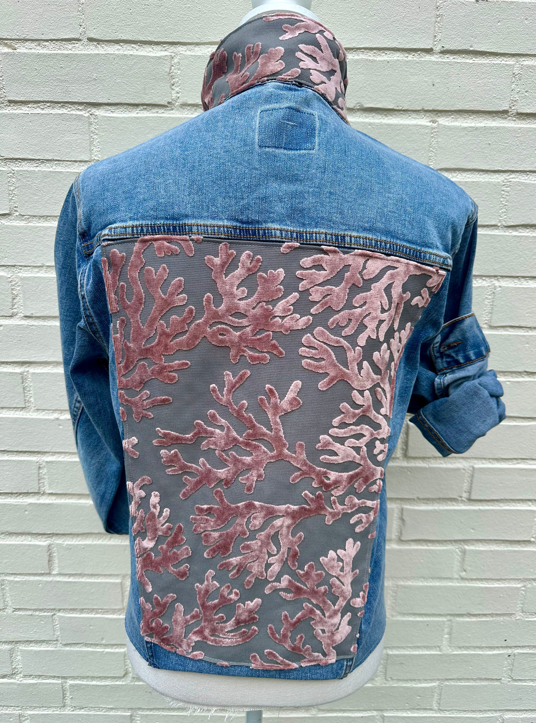 Stevie Denim Jacket - Denim w Lt. Pink & Grey Velvet Coral (ST15)