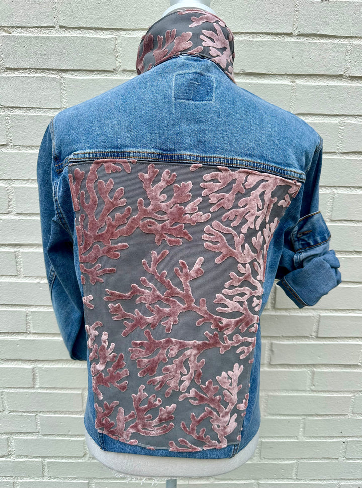 Stevie Denim Jacket - Denim w Lt. Pink & Grey Velvet Coral (ST15)