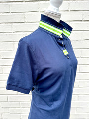 SALE - L ONLY - Madonna Navy Polo w Navy/Lime Grosgrain  (POLO3) *FINAL SALE*