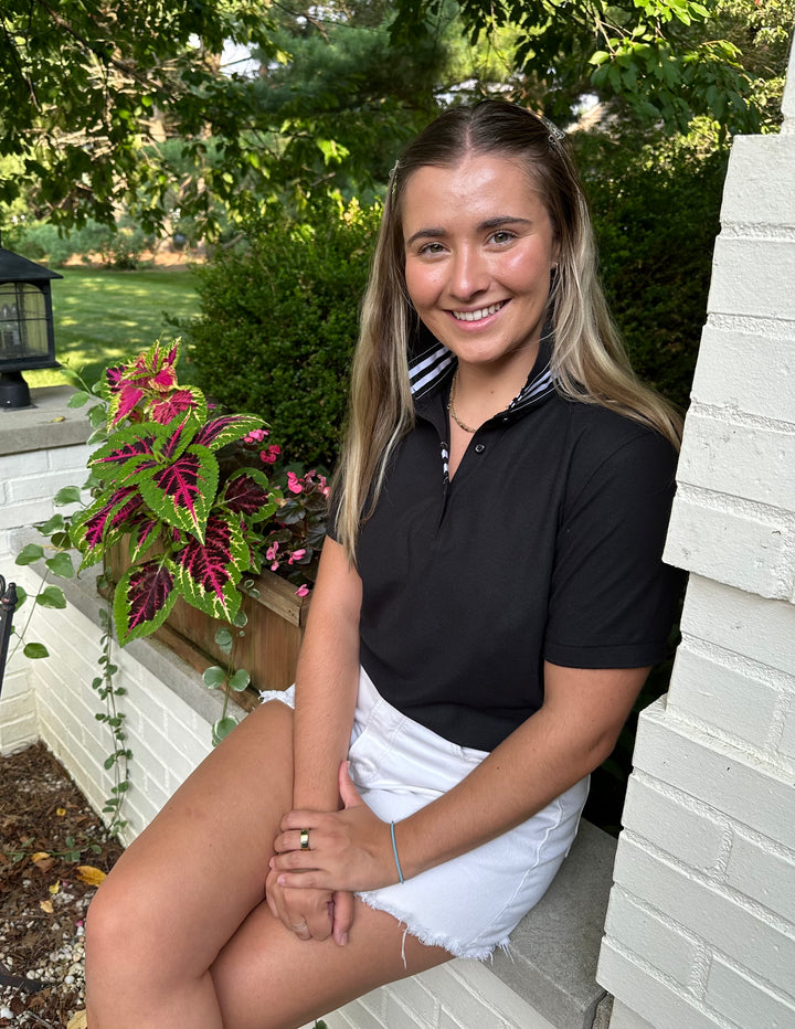 SALE - XS ONLY - Madonna Polo w Black/White Grosgrain  (POLO1) *FINAL SALE*