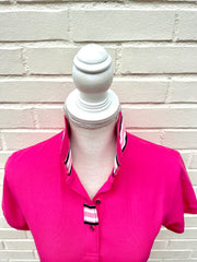 SALE - XS, S & L ONLY - Madonna Pink Polo w Pink/Navy Grosgrain  (POLO2) *FINAL SALE*