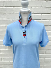 SALE - S ONLY - Madonna Light Blue Polo w Navy/Red/Blue Grosgrain (POLO4) *FINAL SALE*