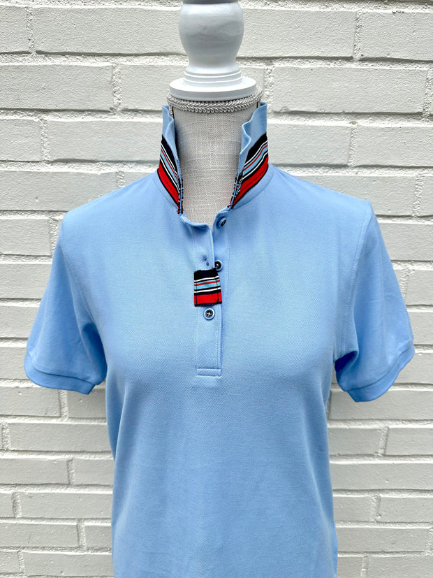 SALE - S ONLY - Madonna Light Blue Polo w Navy/Red/Blue Grosgrain (POLO4) *FINAL SALE*