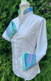 Beth Bell Sleeve - White w/Turquoise Stripe & Turquoise Paisley (LB41)