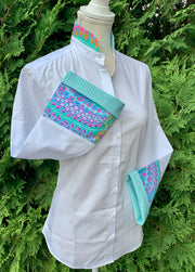 Beth Bell Sleeve - White w/Turquoise Stripe & Turquoise Paisley (LB41)