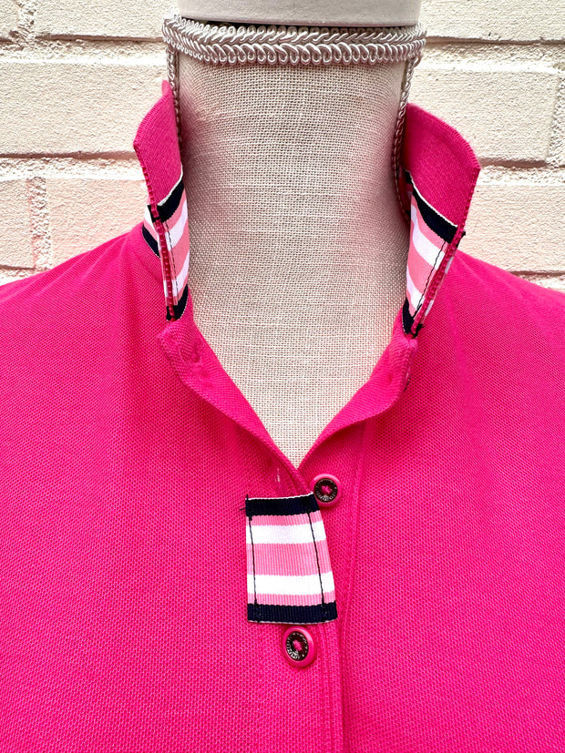 SALE - XS, S & L ONLY - Madonna Pink Polo w Pink/Navy Grosgrain  (POLO2) *FINAL SALE*