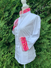 SALE - S ONLY - Beth Bell Sleeve - White w/Pink Red Paisley w Red Dot Paisley (LB43) *FINAL SALE*
