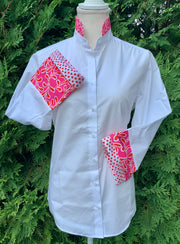 Beth Bell Sleeve - White w/Pink Red Paisley w Red Dot Paisley (LB43)