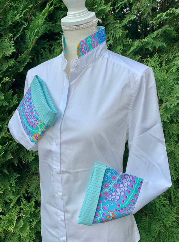 Beth Bell Sleeve - White w/Turquoise Stripe & Turquoise Paisley (LB41)