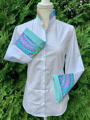 Beth Bell Sleeve - White w/Turquoise Stripe & Turquoise Paisley (LB41)