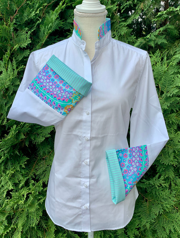 Beth Bell Sleeve - White w/Turquoise Stripe & Turquoise Paisley (LB41)