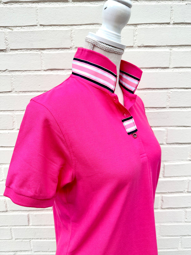 SALE - XS, S & L ONLY - Madonna Pink Polo w Pink/Navy Grosgrain  (POLO2) *FINAL SALE*