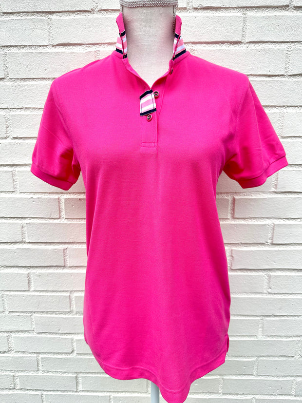SALE - XS, S & L ONLY - Madonna Pink Polo w Pink/Navy Grosgrain  (POLO2) *FINAL SALE*