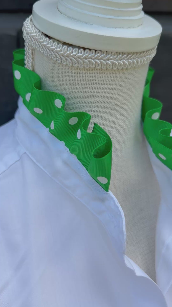 Poppy Untucked Blouse - White w Green Polka Dot Ribbon (Poppy3)