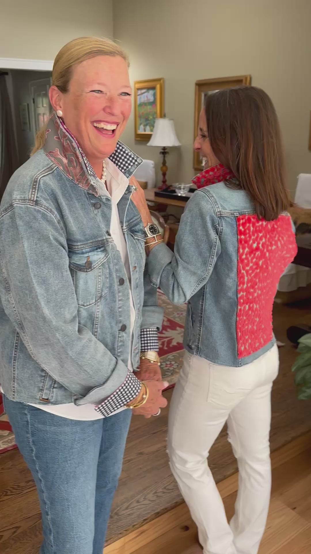 Stevie Denim Jacket - Denim w Orange & Turquoise Velvet Leopard (ST14)