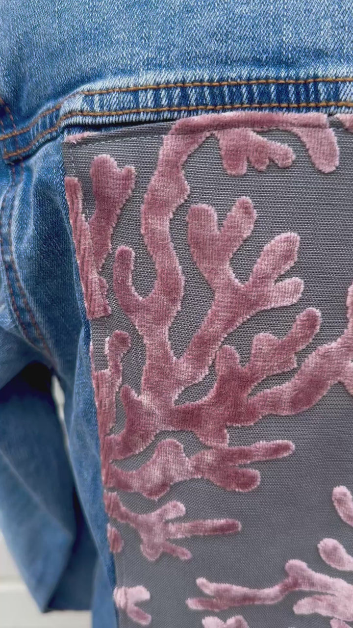 Stevie Denim Jacket - Denim w Lt. Pink & Grey Velvet Coral (ST15)