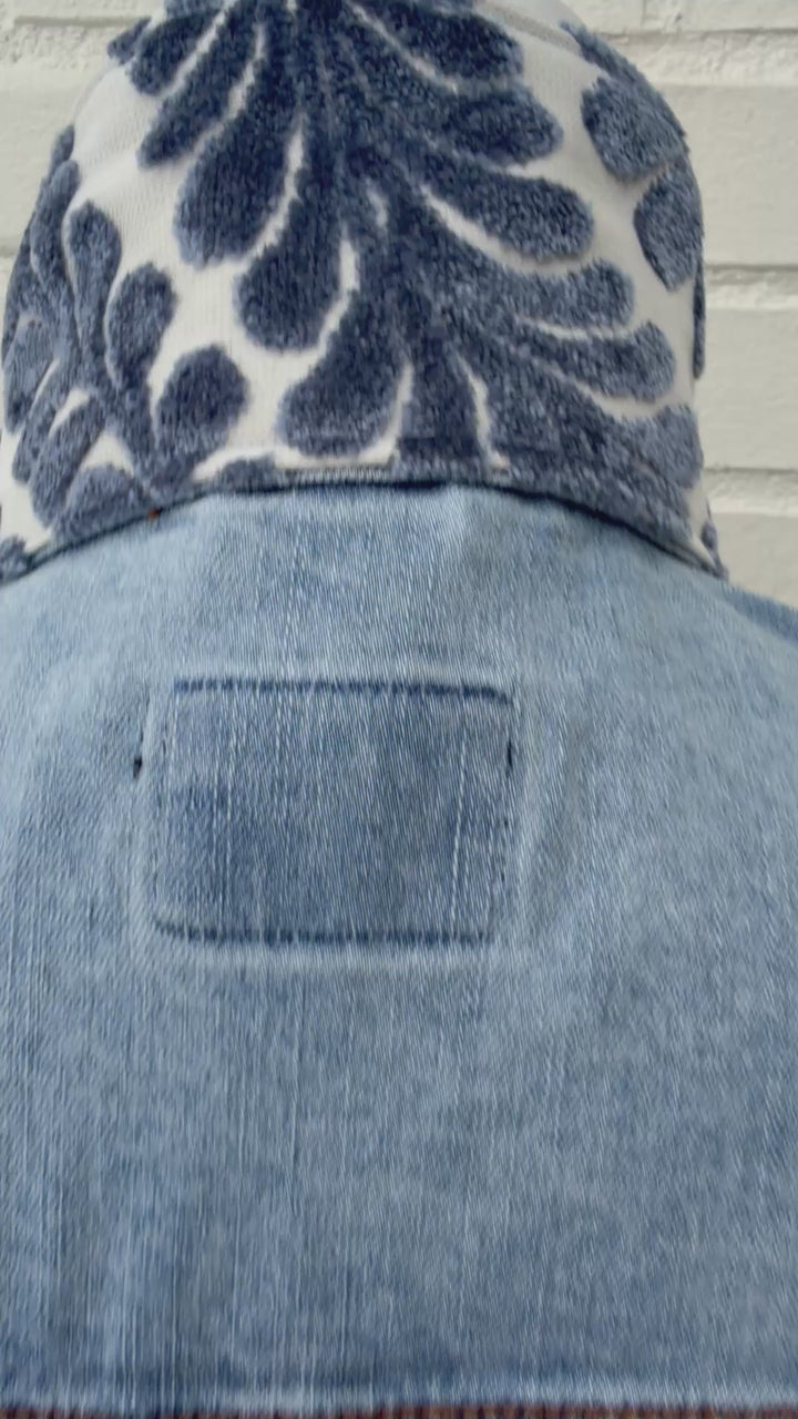 Stevie Denim Jacket - Denim w Blue Velvet Fern Fronds (ST16)