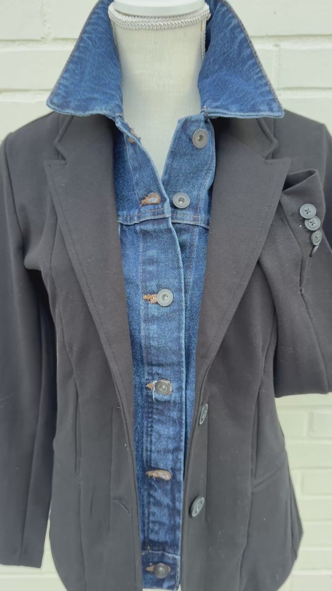 Lucy Knit Denim Blazer - Black w Blue Denim (Lucy05)