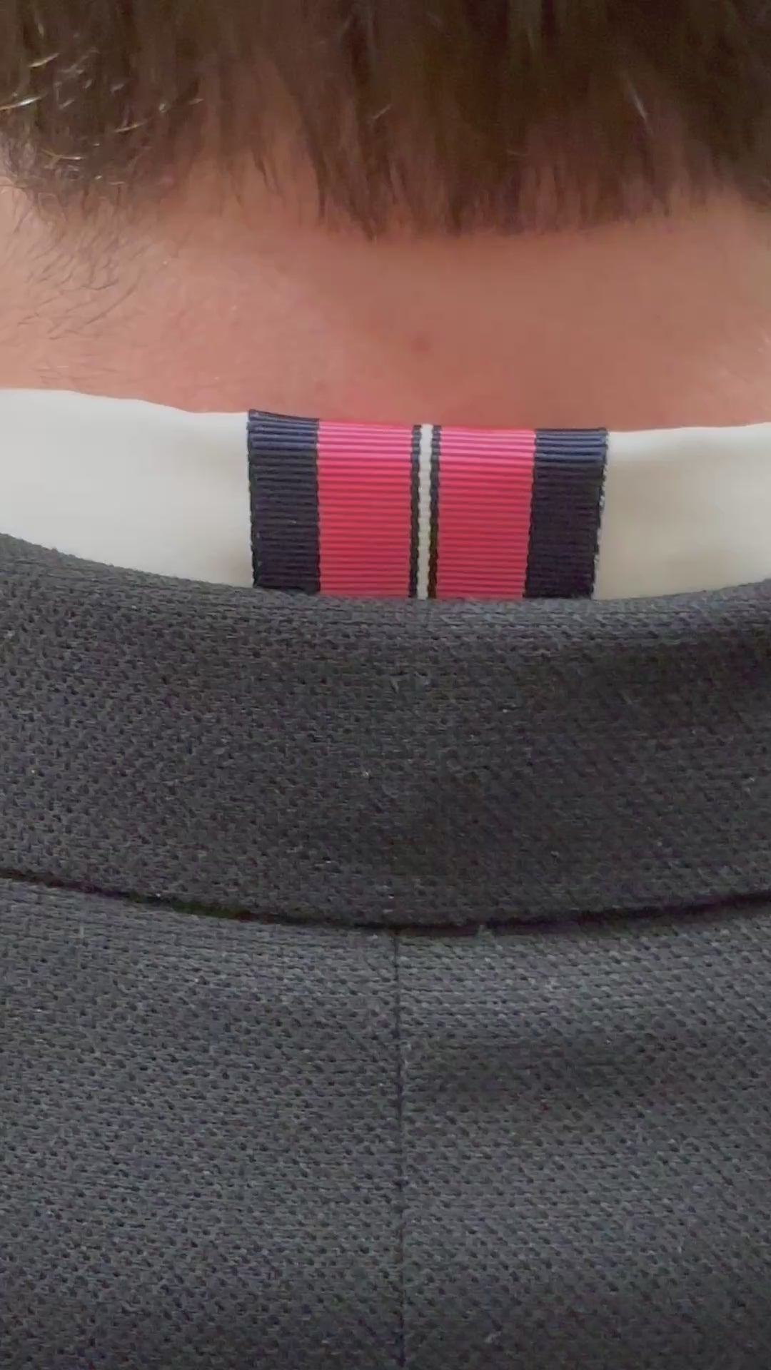 Ben Oxford Cloth Shirt - White w Navy & Pink Stripe Ribbon (Ben01)