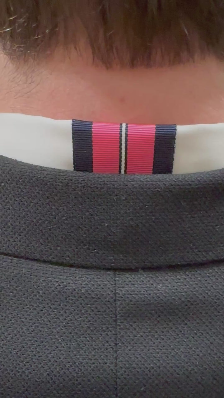 Ben Oxford Cloth Shirt - White w Navy & Pink Stripe Ribbon (Ben01)