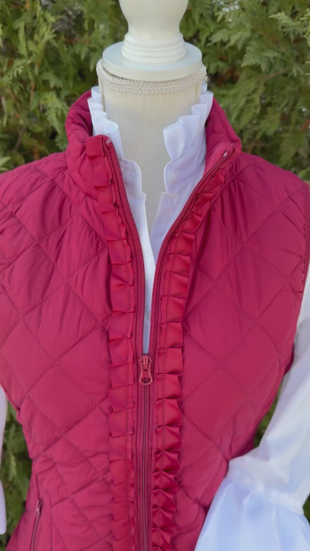 Maggie May Quilted Ruffle Vest - Maroon w Maroon Ribbon (MMQ11)