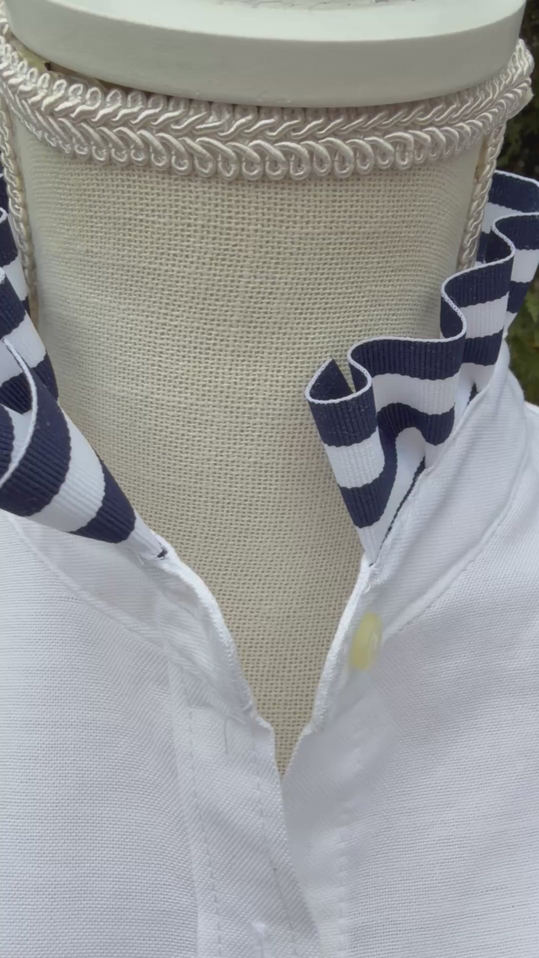 Mary Tyler Moore Ribbon Untucked Oxford  - White w Navy & White Ribbon (MTM04)