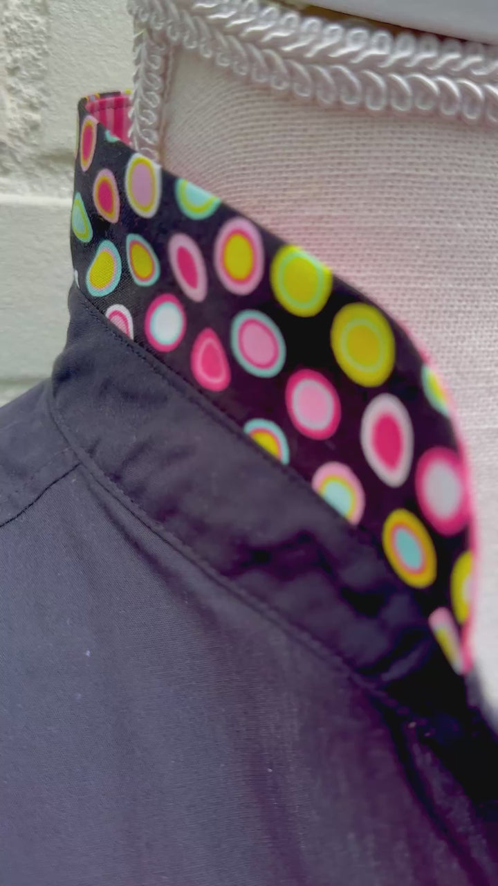 Beth Bell Sleeve - Black w Ditzy Dots & Pink Stripes (LB53)