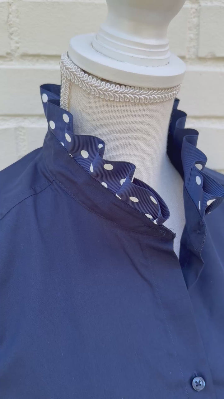 Poppy Untucked Blouse - Navy w White Polka Dot Ribbon (Poppy2)