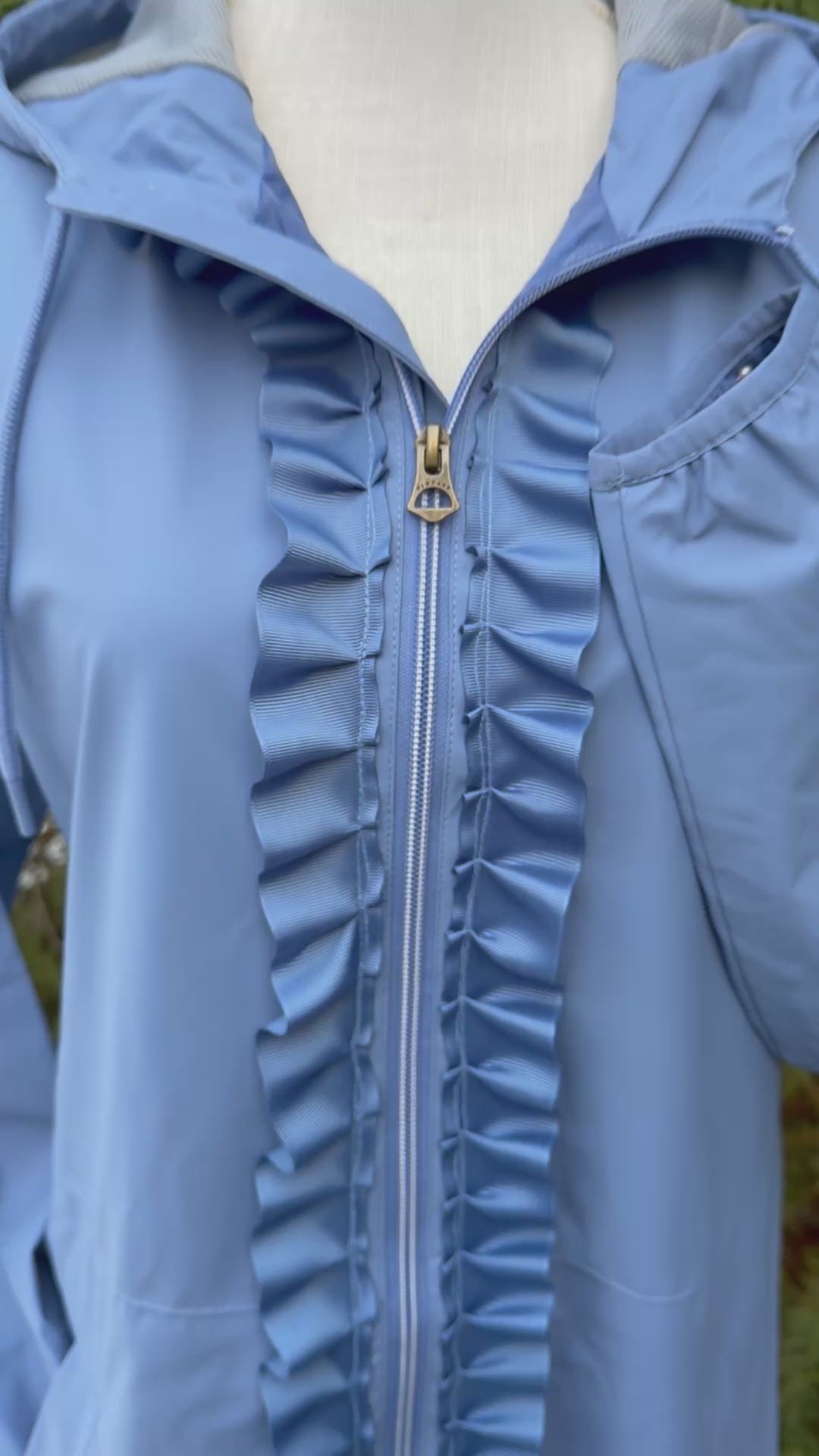 Kelly Hooded Rain Coat - Light Blue w Light Blue Ruffle Ribbon (GK01)