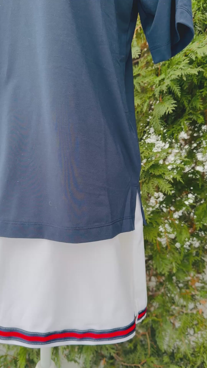 Rose Polo - Navy w Navy & Red Stripe Ribbon (Rose4)