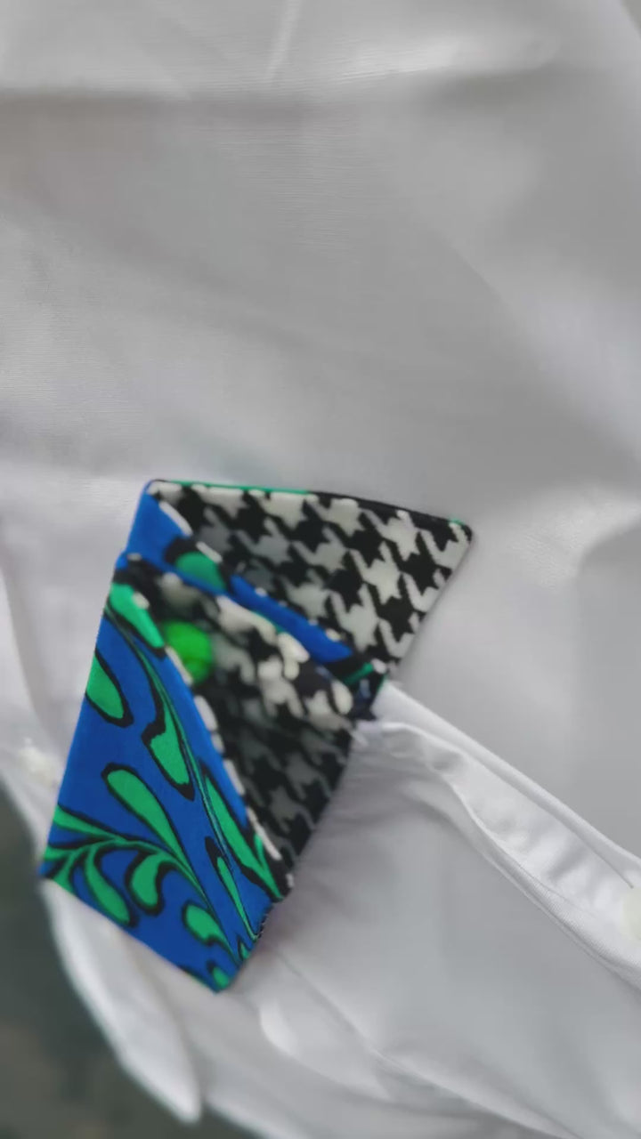 Diana French Cuff White w Blue Floral & Houndstooth (DFC24)