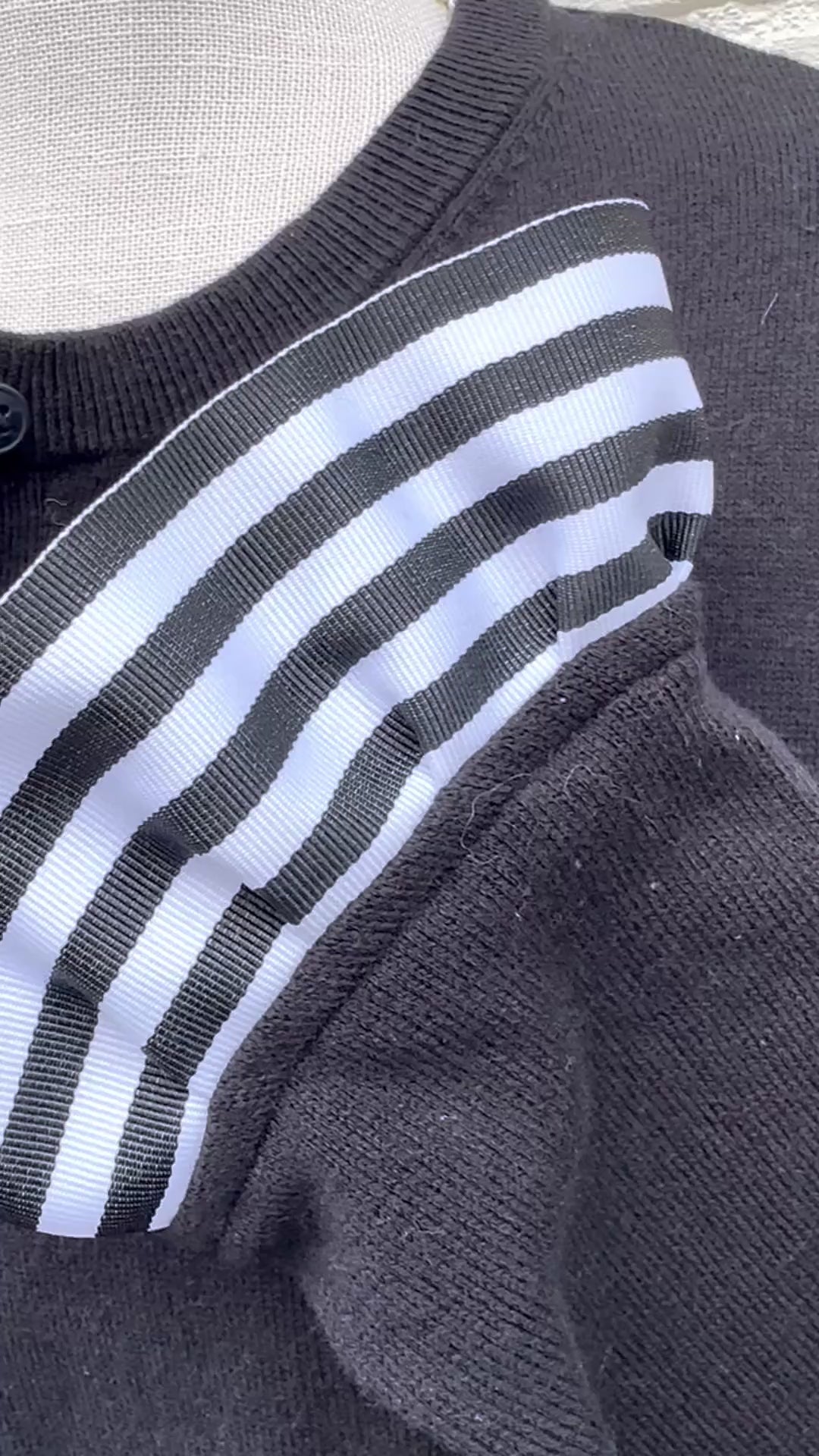 Patty Cardigan - Black w Black & White Stripe Ribbon (Patty01)