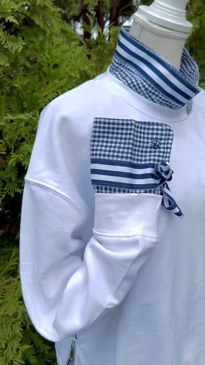 Danny Crew Neck Sweatshirt - White w Navy & White Stripe Ribbon (Danny09)