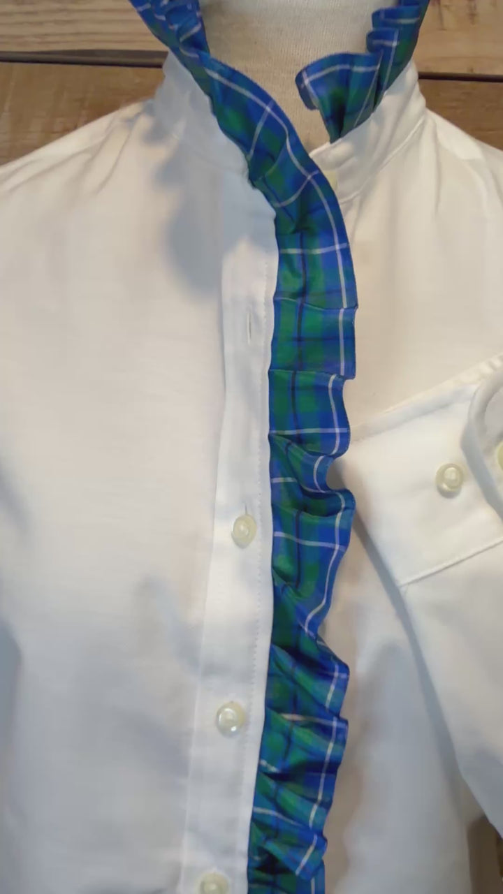 Sophia Ribbon Untucked Oxford - White w Blue & Green Plaid Ribbon (SPH04)