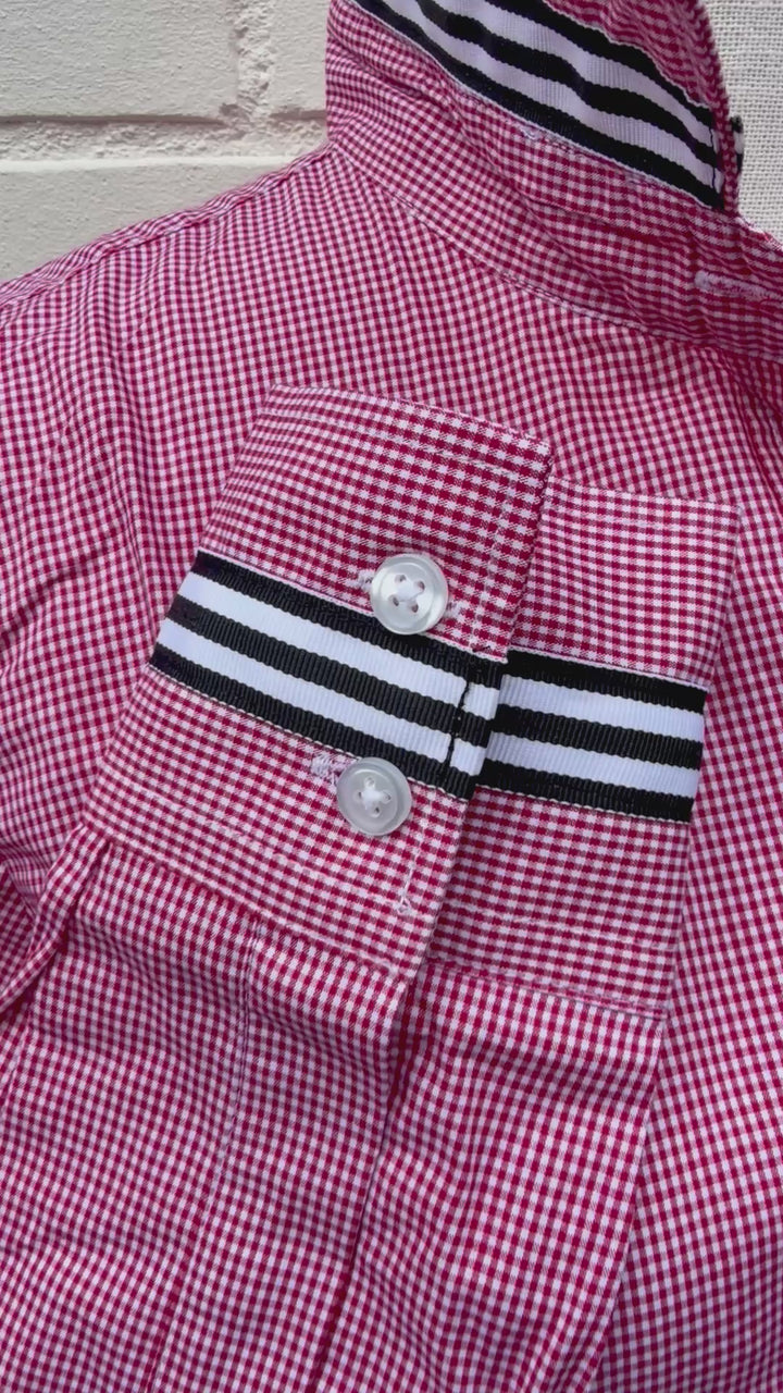 Eleanor Mini Gingham Check Blouse - Red w Black & White Stripe (E02)