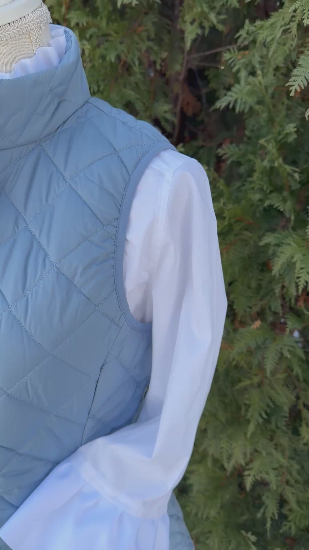Maggie May Quilted Ruffle Vest - Dusty Blue w Dusty Blue Ribbon (MMQ10)
