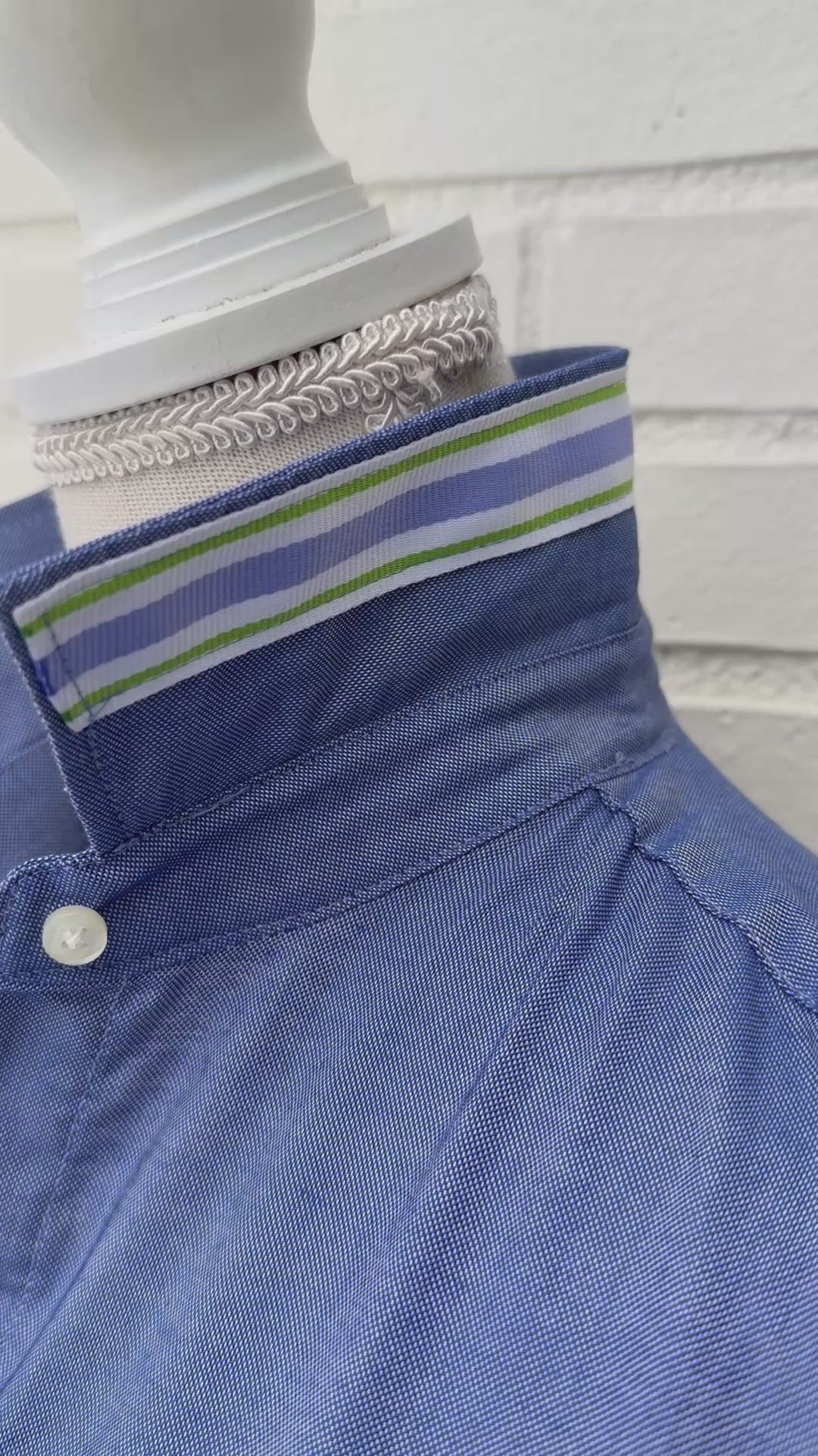 Jolene SS Oxford - Navy w Green & Purple Stripe Ribbon (Jolene6)
