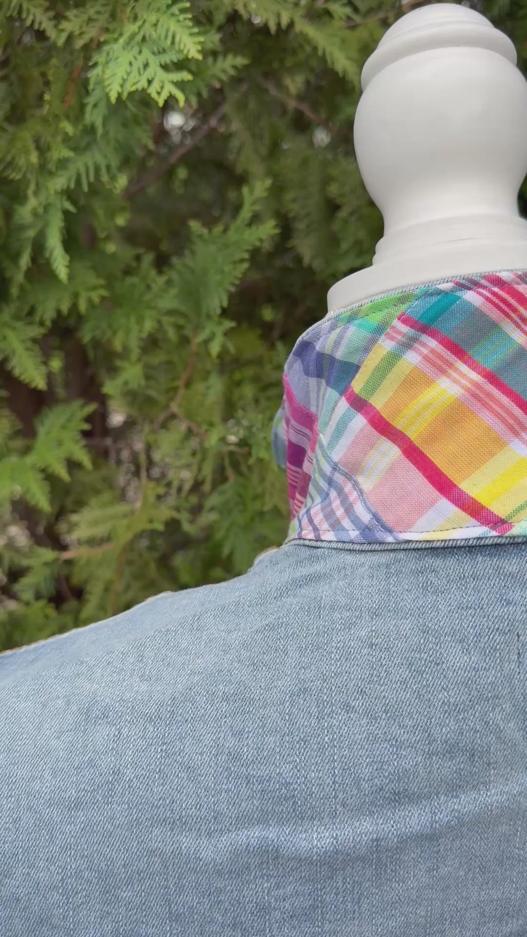 Stevie Denim Jacket - Denim w Madras Plaid (ST17)