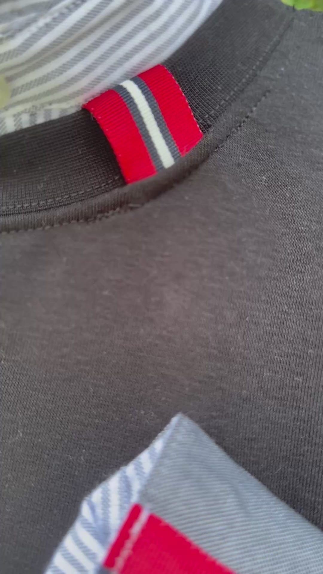 Danny Crew Neck Sweatshirt - Black w Black, White & Red Stripe Ribbon (Danny05)