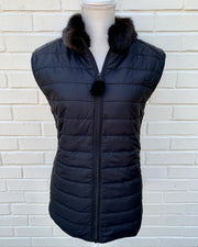 Blondie Black Puffer Vest w Faux Brown Fur (PFF Black 1)