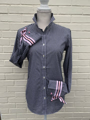 SALE - XS ONLY - Audrey Black Gingham Ribbon French Cuff Shirt  (RFC11) *FINAL SALE*