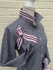 SALE - XS ONLY - Audrey Black Gingham Ribbon French Cuff Shirt  (RFC11) *FINAL SALE*