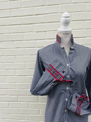 Audrey Black Gingham Ribbon French Cuff Shirt  (RFC10)