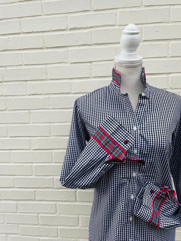 Audrey Black Gingham Ribbon French Cuff Shirt  (RFC10)