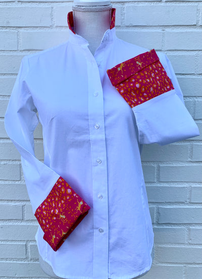 SALE - S, M ONLY - Beth Bell Sleeve - White w/Pink Monkeys & Cheetah (B16) *FINAL SALE*