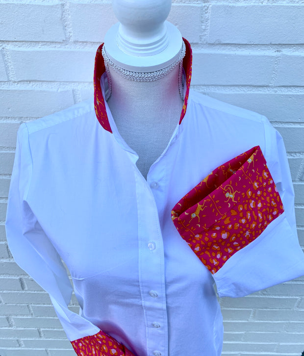 SALE - S, M ONLY - Beth Bell Sleeve - White w/Pink Monkeys & Cheetah (B16) *FINAL SALE*
