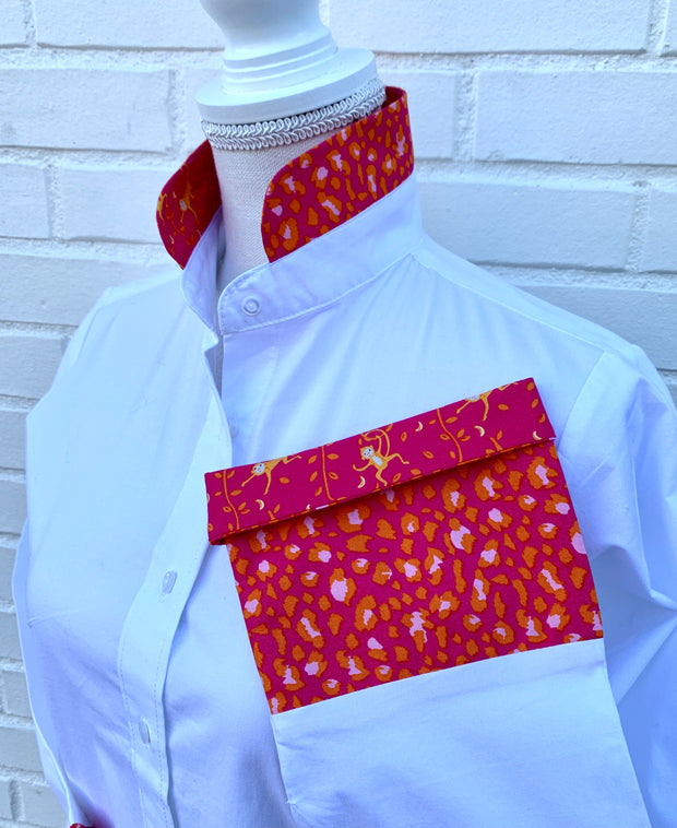 SALE - S, M ONLY - Beth Bell Sleeve - White w/Pink Monkeys & Cheetah (B16) *FINAL SALE*